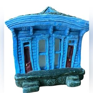 Fairy Door Plaster Door with Whimsical Mirror Windows Blue